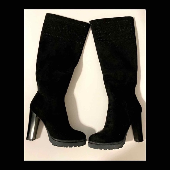Nancy Li Women’s Black Embellished Over the Knee Heeled Boots “8” - Picture 2 of 11
